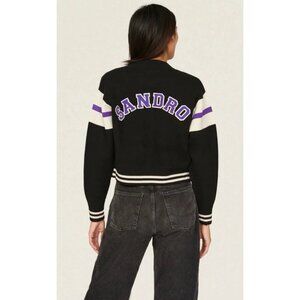 Sandro Ashton Varsity Cardigan Letterman Jacket Black Love sz small